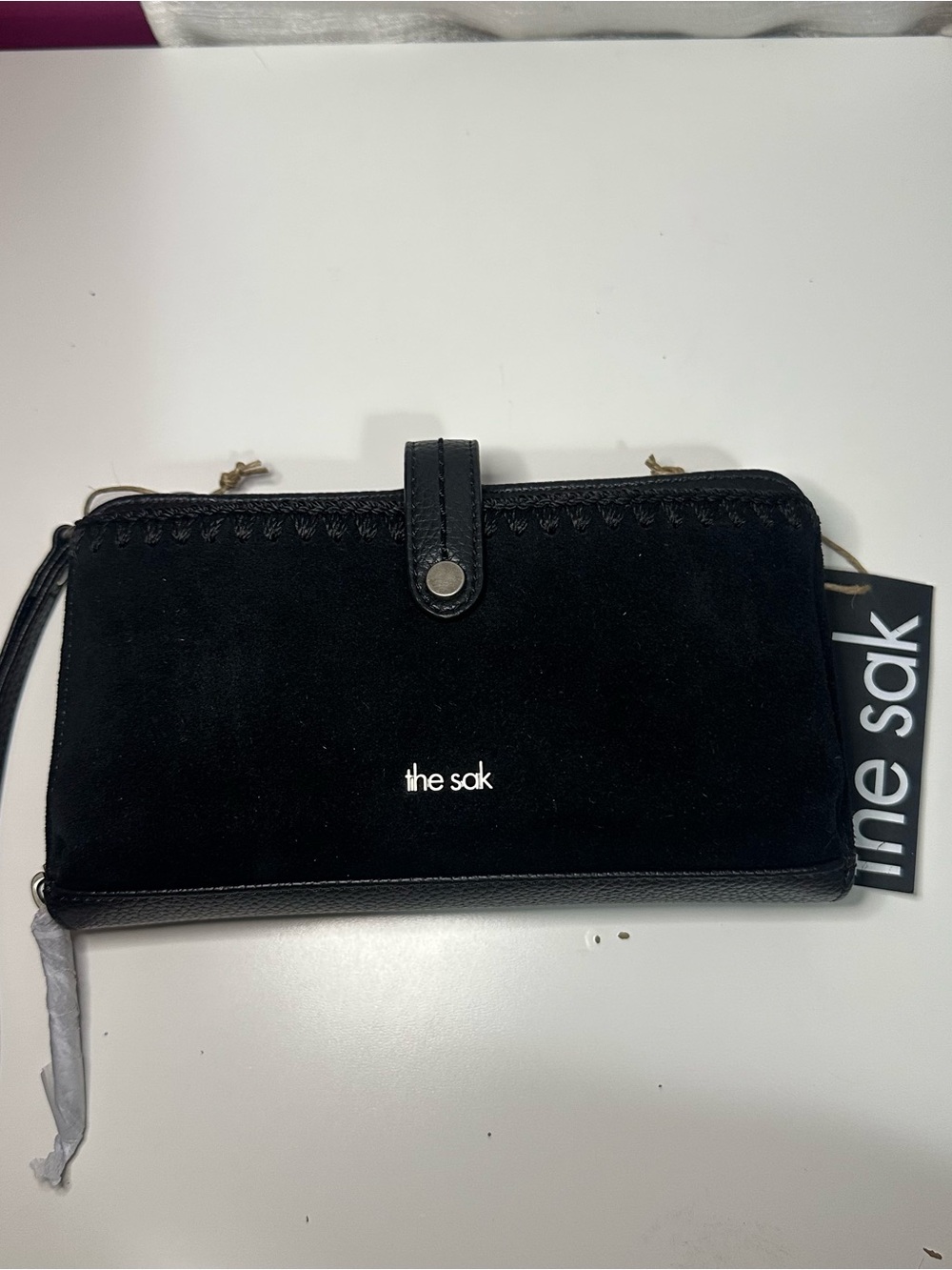 NWT The Sak Iris Black Suede Crossbody Wallet with Leather Trim